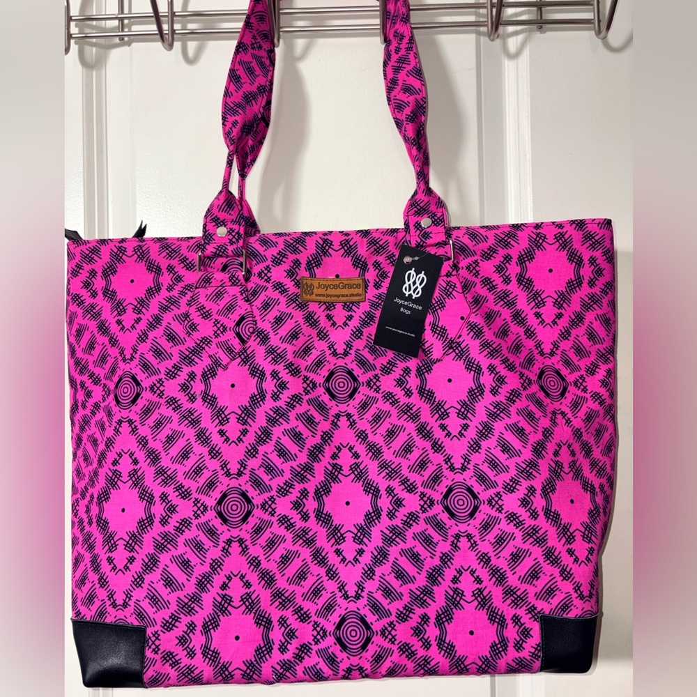 🩷🖤 JoyceGrace Handmade African Print Pink Tote Bag | Artisan Zip Tote